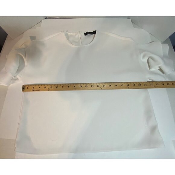 Zara Woman White Crepe Double Ruffle Sleeve Blouse Round Neck Women's Size Small - Picture 6 of 10